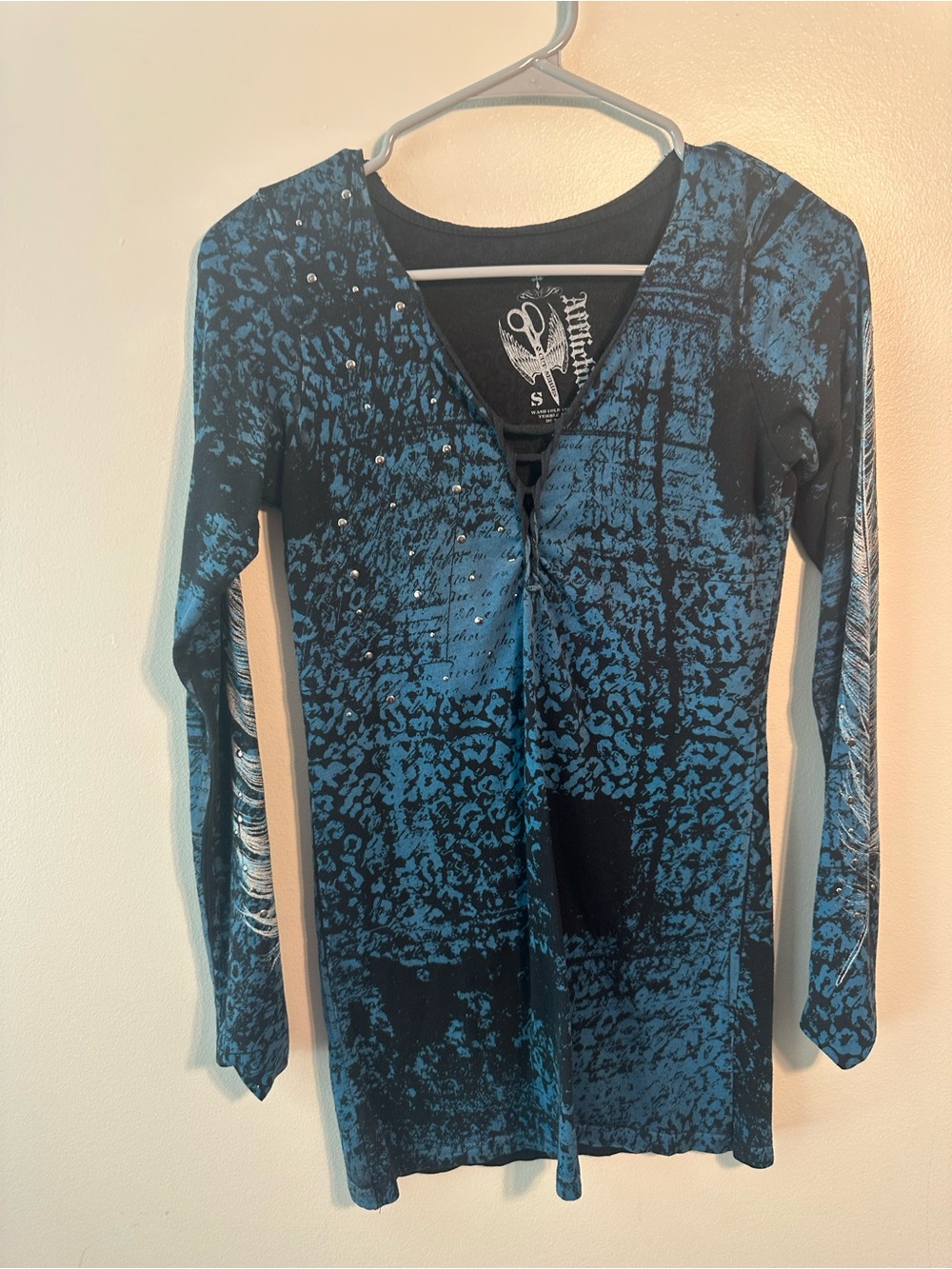 Affliction Blue and Black Lace-Up Long Sleeve Tee